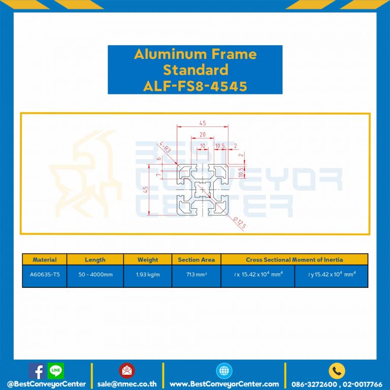 Aluminum Frame 8-45 Series Slot width 10 45×45 mm. L100 mm. Clear Anodize : ALF-FS8-4545-109