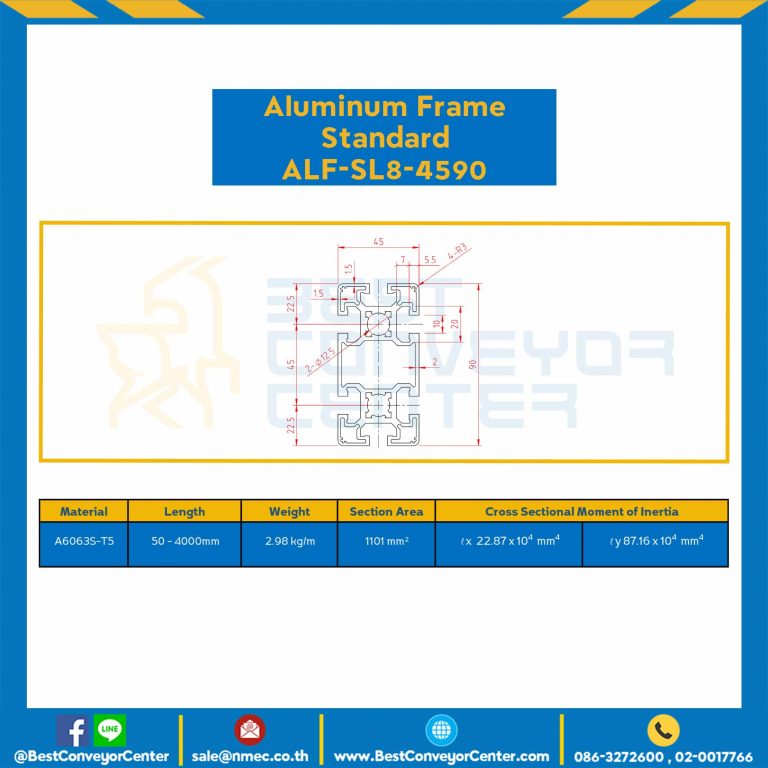 Aluminum Frame 8-45 Series Slot width 10 45×90 mm. L100 mm. Clear Anodize : ALF-SL8-4590-159