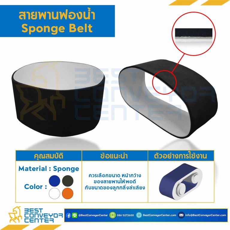 สายพานฟองน้ำ Sponge Belt หนา 2 mm. ฟองน้ำหนา 5 mm. 137×800 mm. สีขาว (ต่อกลม) : SP-5-W137xL800-WH