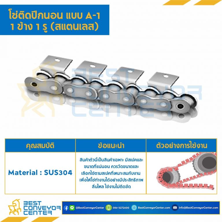 โซ่สแตนเลสติดปีกนอน 1 ข้าง เจาะรูปีก 1 รู RS40SS-1R-A-1L