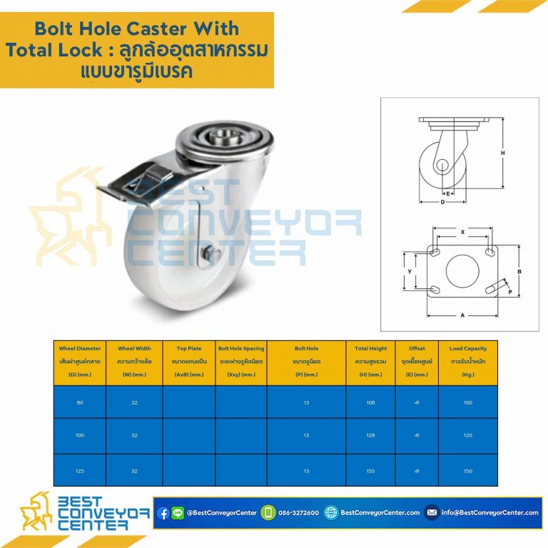 ลูกล้อ POLYAMIDE แบบล้อขารูเบรค ขนาด 80 mm. : NYP-BHL-80