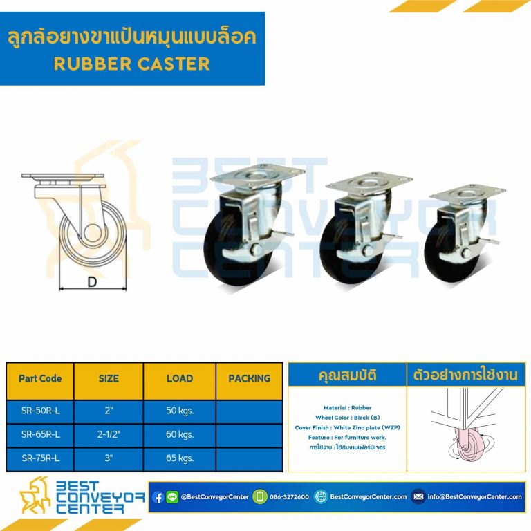 ลูกล้อยางขาแป้นหมุนแบบล็อค 2″ : SR-50R-L