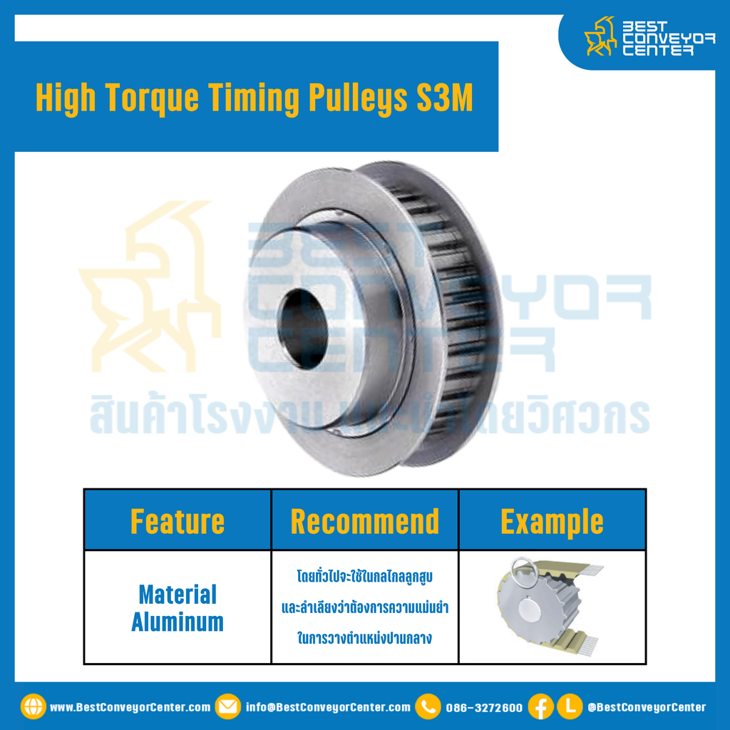มู่เล่ย์ไทม์มิ่งแรงบิดสูง Pulley Timing High Torque S3M หน้ากว้าง 10 mm. 44 ฟัน : HT-S3M-10-44TBAL