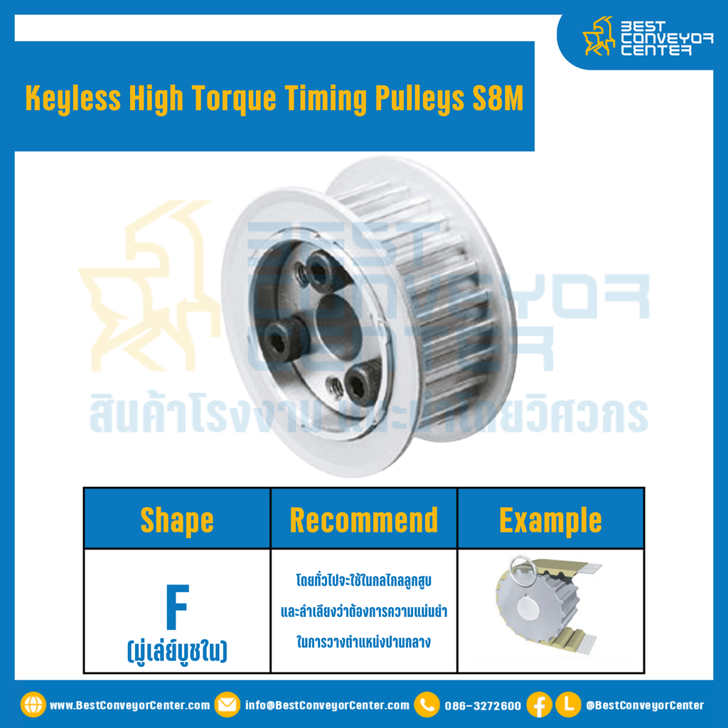 มู่เล่ย์ไทม์มิ่งแรงบิดสูงแบบไม่มีลิ่ม Pulleys Timing Keyless High Torque S8M หน้ากว้าง 15 mm. 25 ฟัน : KHT-S8M-15-25TFAL