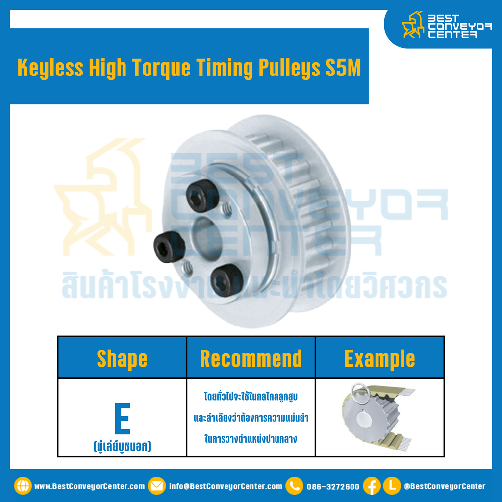 มู่เล่ย์ไทม์มิ่งแรงบิดสูงแบบไม่มีลิ่ม Pulleys Timing Keyless High Torque S5M หน้ากว้าง 15 mm. 24 ฟัน : KHT-S5M-15-24TEAL
