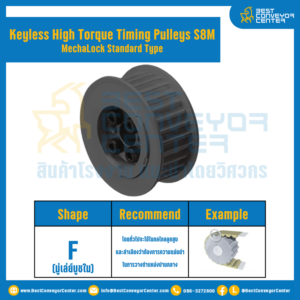 มู่เล่ย์ไทม์มิ่งแรงบิดสูงแบบไม่มีลิ่ม Pulleys Timing Keyless High Torque S8M หน้ากว้าง 15 mm. 48 ฟัน : KHTM-S8M-15-48TFS