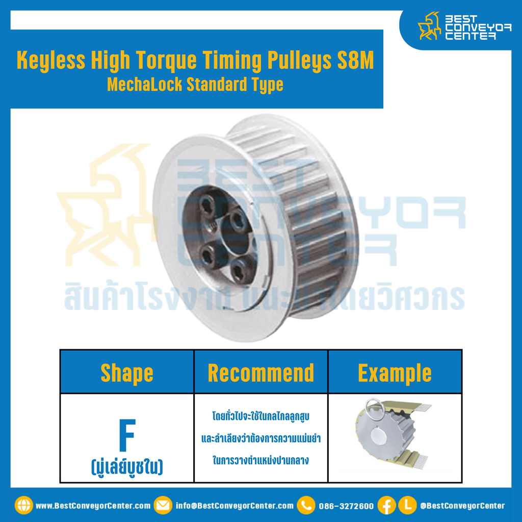 มู่เล่ย์ไทม์มิ่งแรงบิดสูงแบบไม่มีลิ่ม Pulleys Timing Keyless High Torque S8M หน้ากว้าง 30 mm. 28 ฟัน : KHTM-S8M-30-28TFAL