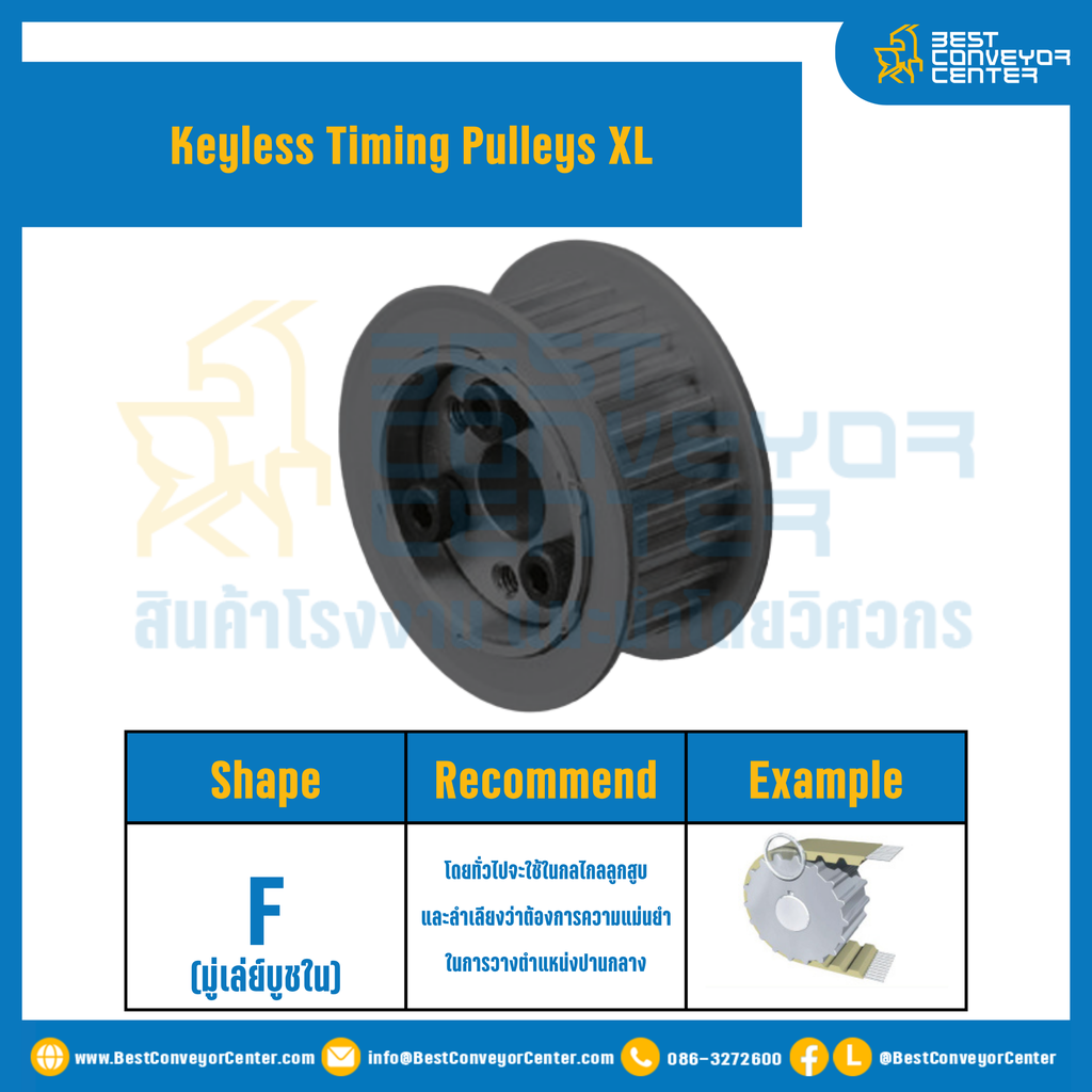 มู่เล่ย์ไทม์มิ่งแบบไม่มีลิ่ม Keyless Pulleys Timing XL หน้ากว้าง 12.7 mm. 28 ฟัน : KTP-XL-12.7-28TFS