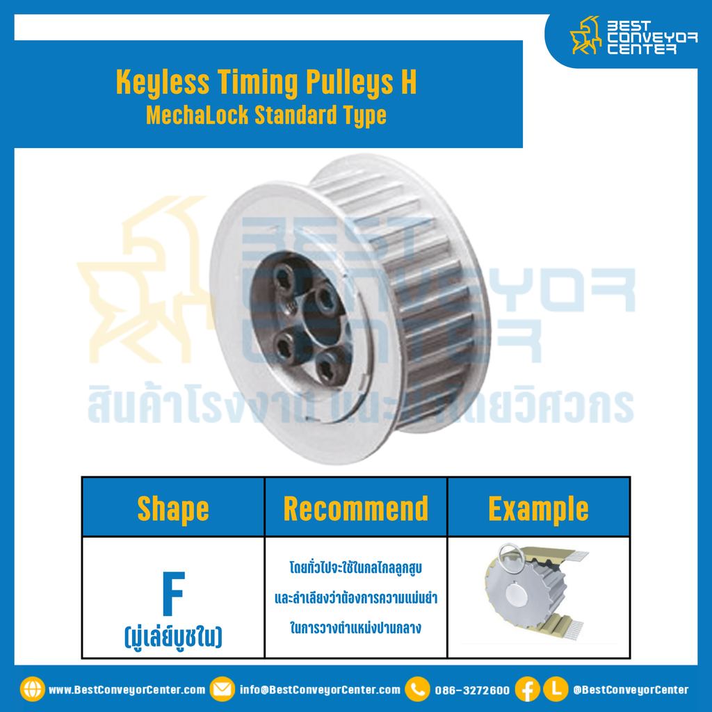 มู่เล่ย์ไทม์มิ่งแบบไม่มีลิ่ม Keyless Pulleys Timing H หน้ากว้าง 38.1 mm. 38 ฟัน : KTPM-H-38.1-38TFAL