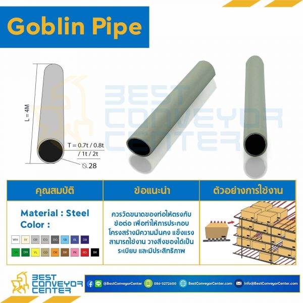 GLP-28-0.8-WH Goblin Pipe OD28xL4m หนา 0.8 mm., White