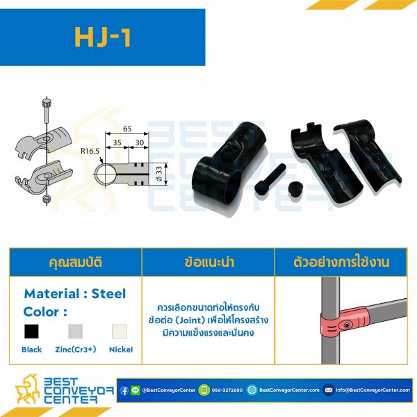 HJ-1B Metal Joint Bolt and nut : 1 set For OD28 , Black