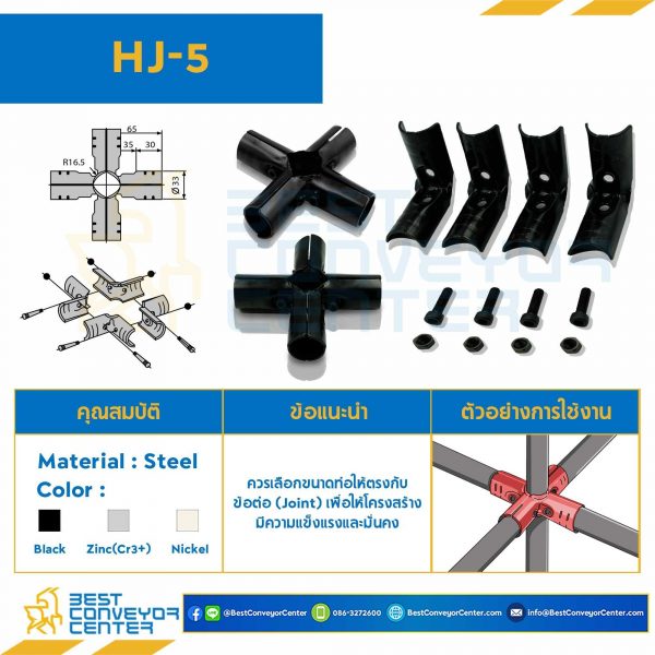 HJ-5Z Metal Joint Bolt and nut : 4 set For OD28 , Zinc