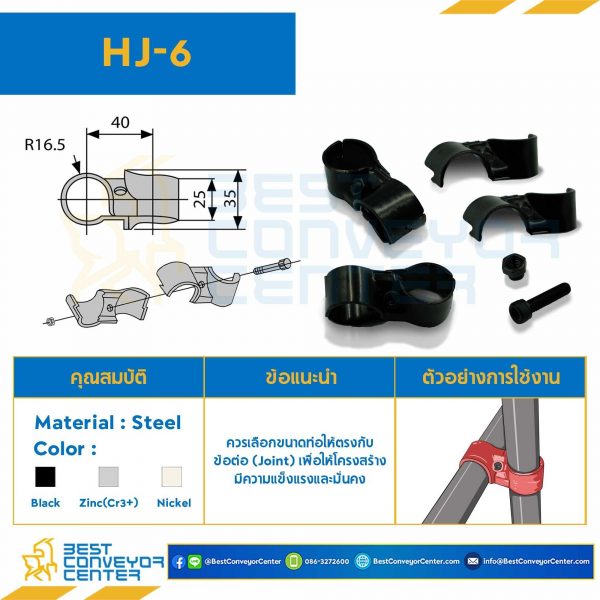 HJ-6B Metal Joint Bolt and nut : 1 set For OD28 , Black