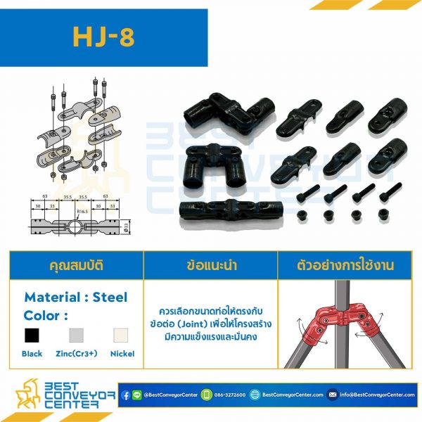 HJ-8B Metal Joint Bolt and nut : 4 set For OD28 , Black