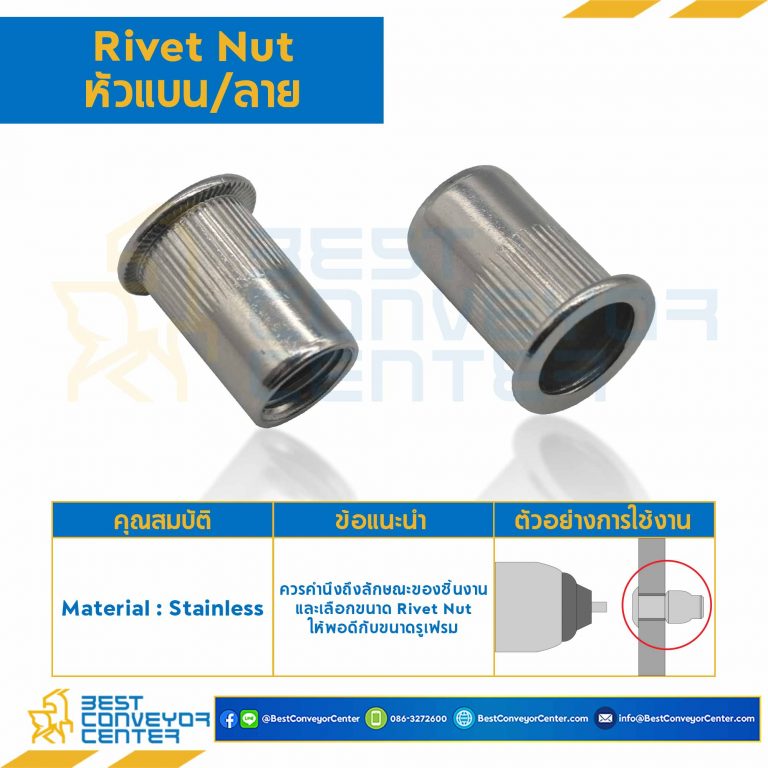 RVN-5/16-L0.69-S รีเวทนัทเหล็ก หัวแบนคอลาย ขนาด 5/16×18 ยาว 0.69 mm.
