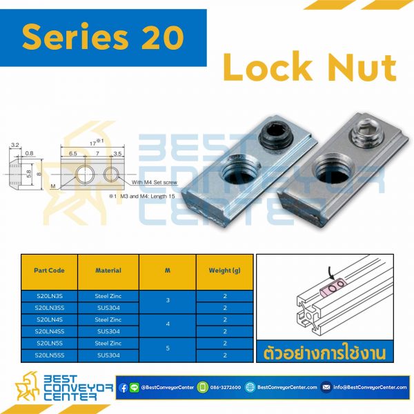 S20LN5S LOCK NUT : Series 20 Steel Zinc M5