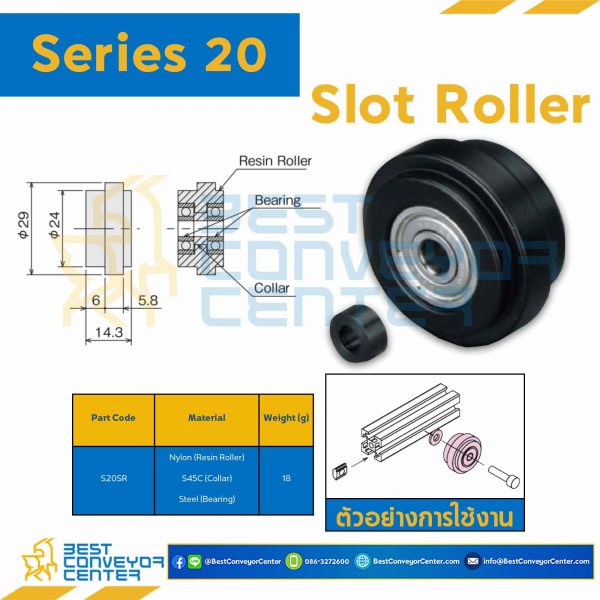 S20SR SLOT ROLLER SS : Series 20 Nylon (Resin Roller) , Steel (Bearing)