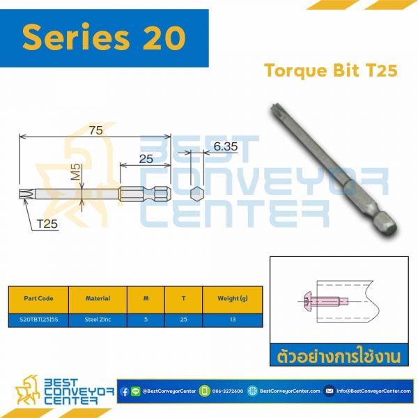 S20TB-T25-5S TORQUE BIT T25 : Series 20 Steel Zinc M5