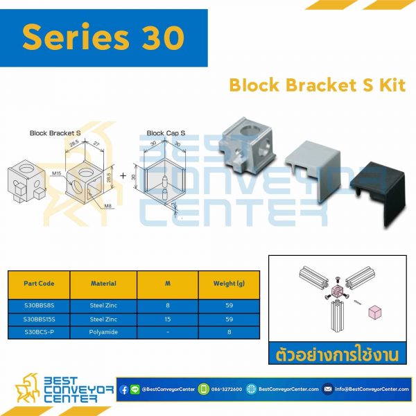 S30BBS15S BLOCK BRACKET S : Series 30 Steel Zinc M15