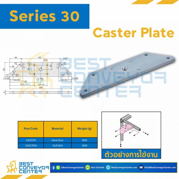 S30CPS CASTER PLATE S : Series 30 Steel Zinc