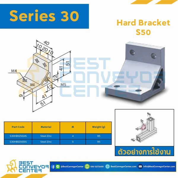 S30HB-S50-4S HARD BRACKET S50 : Series 30 Steel Zinc M4