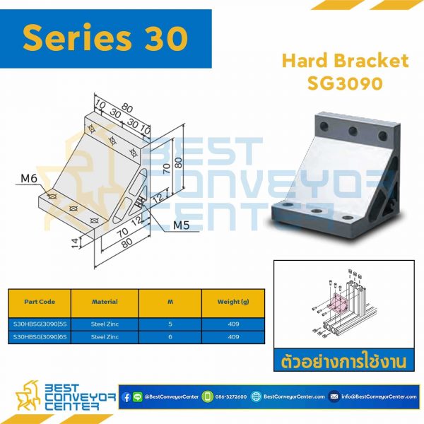 S30HB-SG3090-6S HARD BRACKET SG3090 : Series 30 Steel Zinc M6