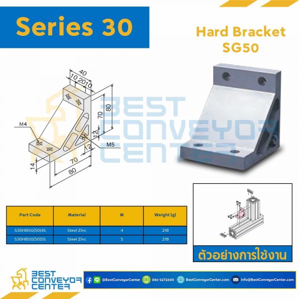 S30HB-SG50-4S HARD BRACKET SG50 : Series 30 Steel Zinc M4