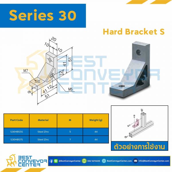 S30HBS5S HARD BRACKET S : Series 30 Steel Zinc M5