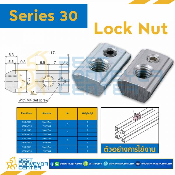 S30LN3S LOCK NUT S : Series 30 Steel Zinc M3