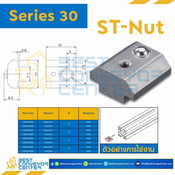 S30STN4S ST NUT STOPPER S : Series 30 Steel Zinc M4