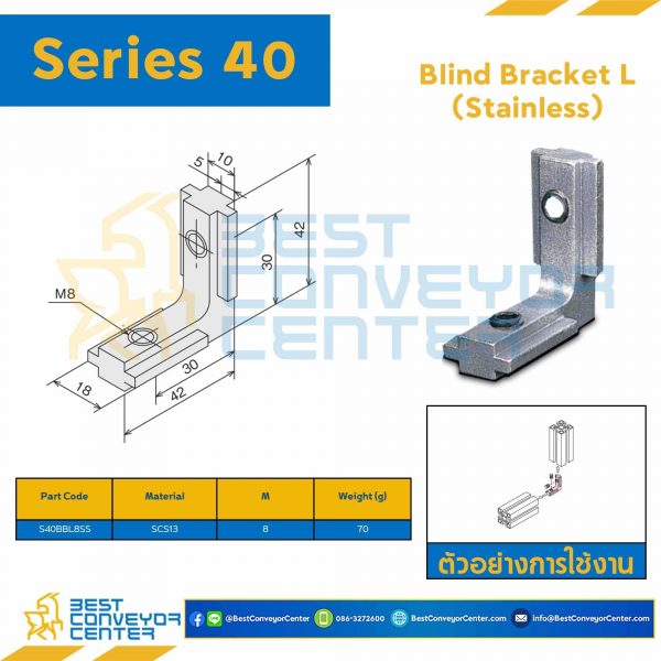 S40-BBL-8SS BLIND BRACKET L : Series 40 Stainless (SCS13) M8