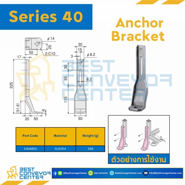 S40ABSSS ANCHOR BRACKET : Series 40 SUS304