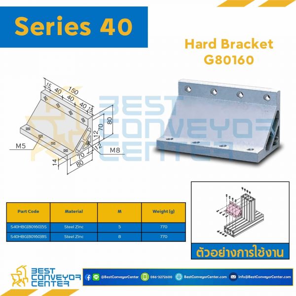 S40HB-G80160-5S HARD BRACKET G80160 : Series 40 Steel Zinc M5