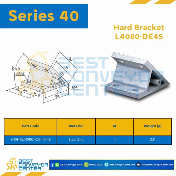 S40HB-L4080-DE45-4S HARD BRACKET L4080∙DE45 : Series 40 Steel Zinc M4