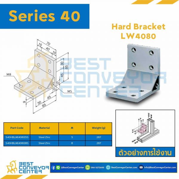 S40HB-LW4080-5S HARD BRACKET LW4080 : Series 40 Steel Zinc M5