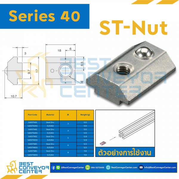 S40STN4S ST NUT STOPPER L : Series 40 Steel Zinc M4