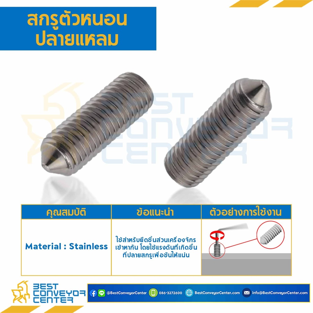 SSCP-M10L10-SS สกรูตัวหนอนปลายแหลมสแตนเลส ขนาด M10x10 mm.