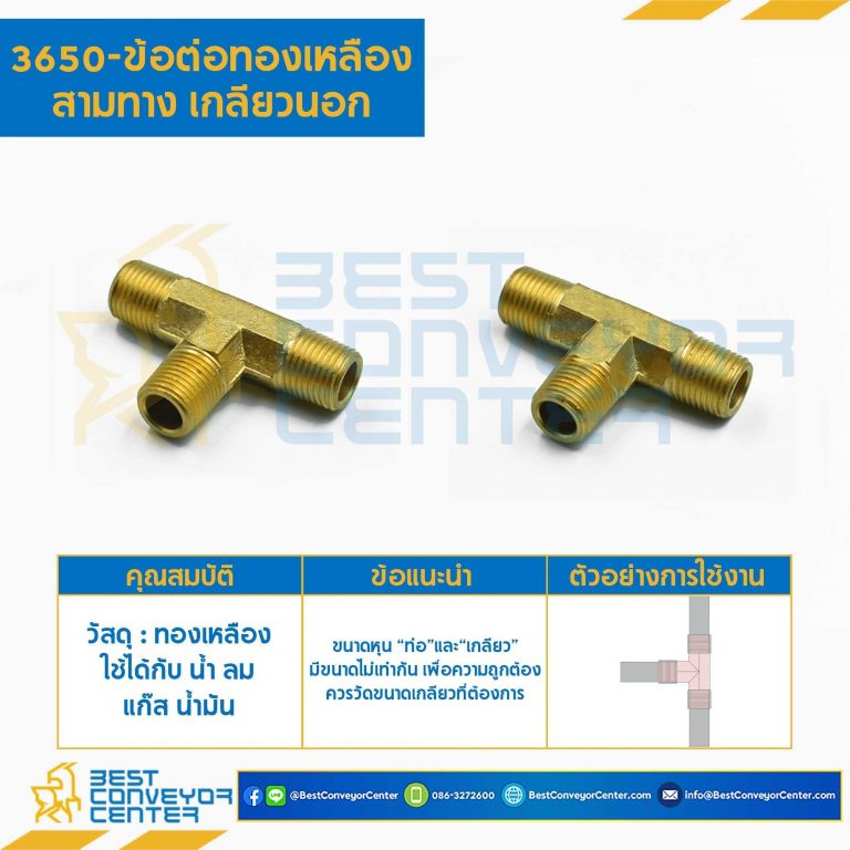 ข้อต่อทองเหลืองสามทางเกลียวนอก 3650×2