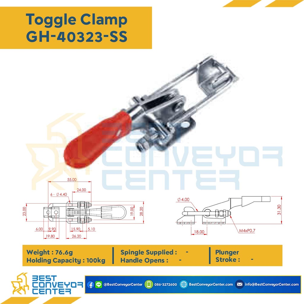 GH-40323-SS ; Toggle Clamp แบบดึง GH-40323-SS. SUS 304 Tumbled Finish