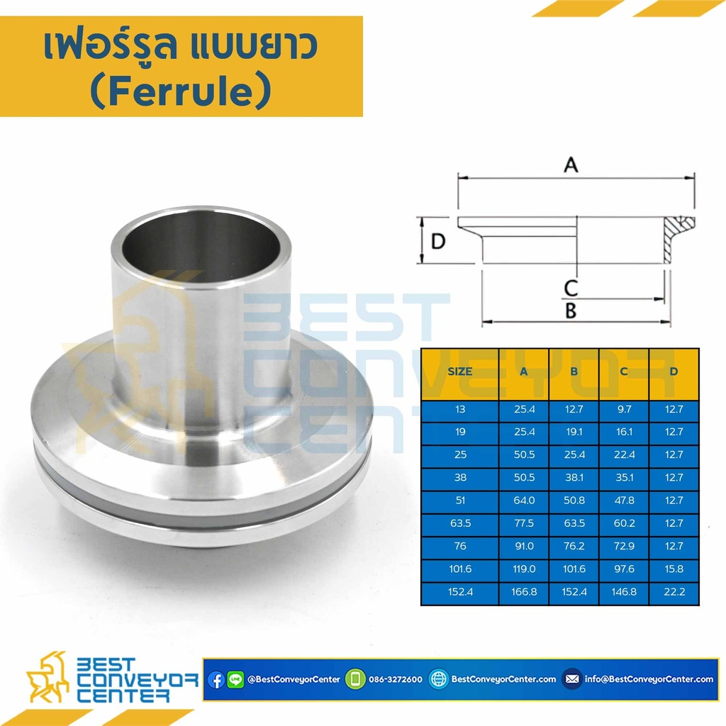 FL-38 - เฟอร์รูล SUS304 ขนาด 1-1/2 นิ้ว (แบบยาว)