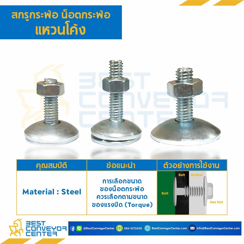 BBC-M8x40-S : สกรูกระพ้อ แหวนโค้ง M8 (5/16″) ยาว 40 mm.