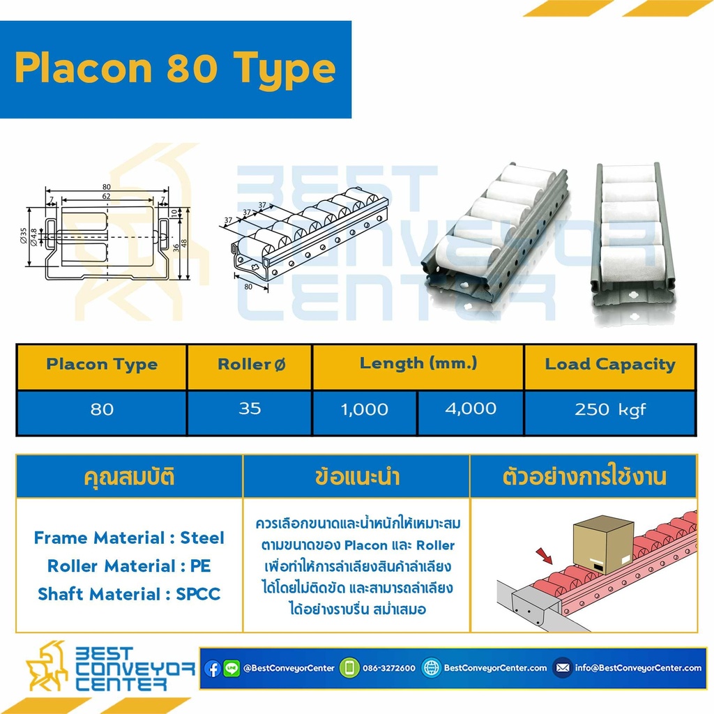 PRT80x4000 - Placon Roller Type 80-L4000 mm.