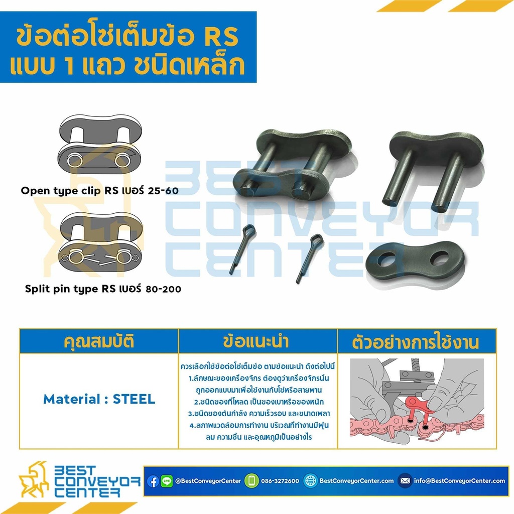 CL60R1P1 : ข้อต่อเต็มข้อ แถวเดี่ยว No.60 (Steel)