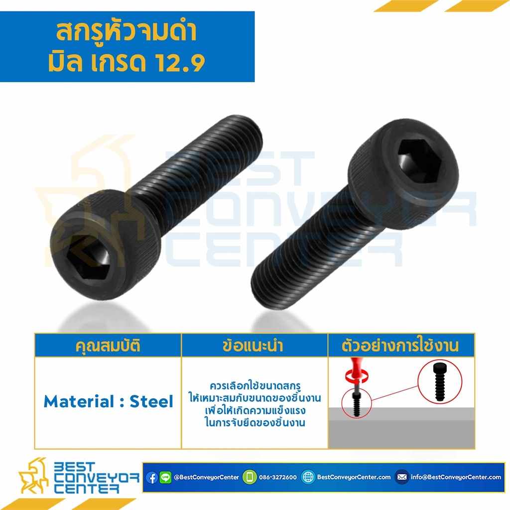 HS-M30L120x12.9B ; สกรูหัวจมดำ เกรด 12.9 ขนาด M30x120 mm.