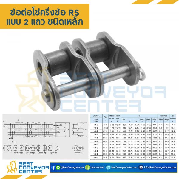 CL60R2P0.5 ข้อต่อ ครึ่งข้อ แถวคู่ No.60 (Steel)