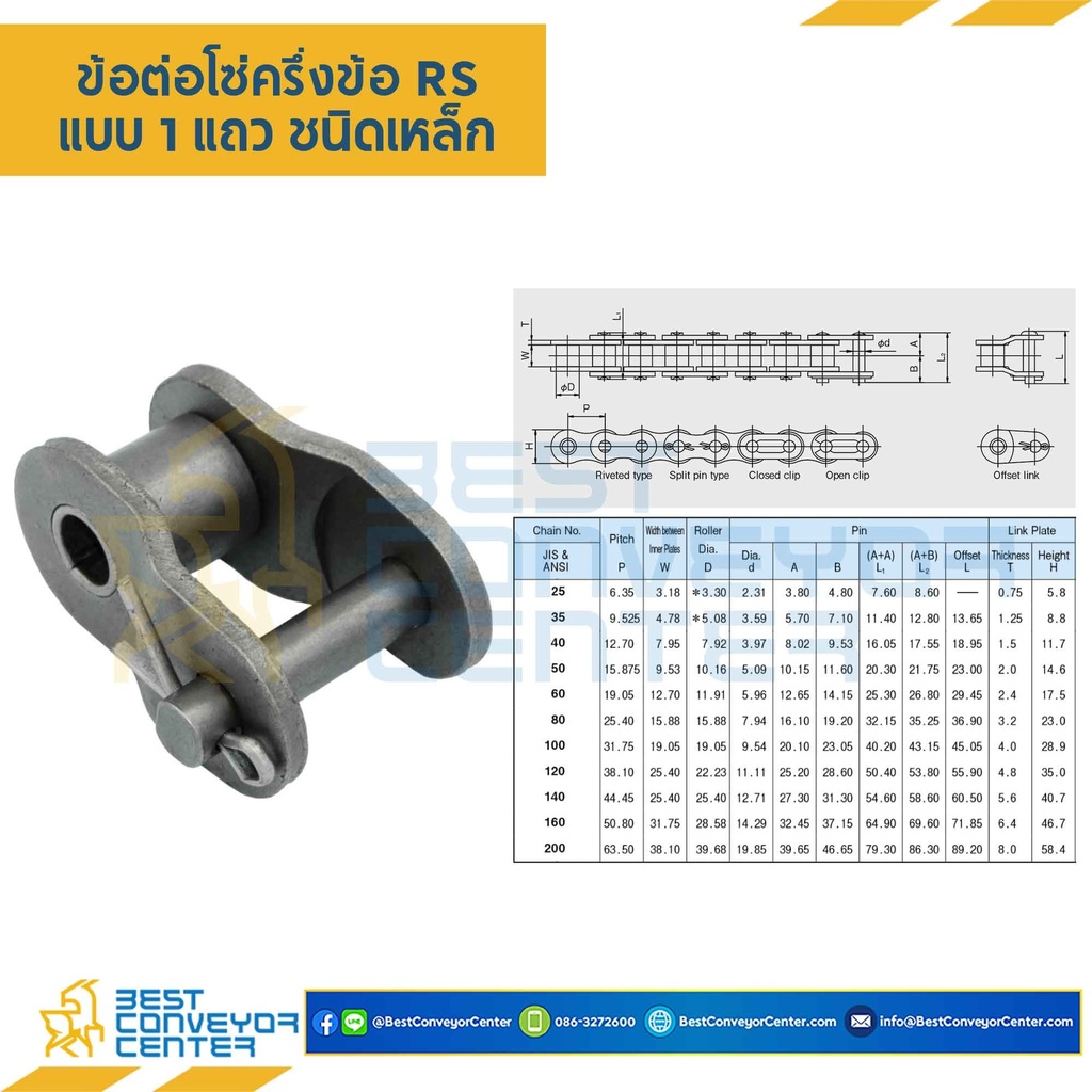 CL80R1P0.5 ข้อต่อครึ่งข้อ แถวเดี่ยว No.80 (Steel)