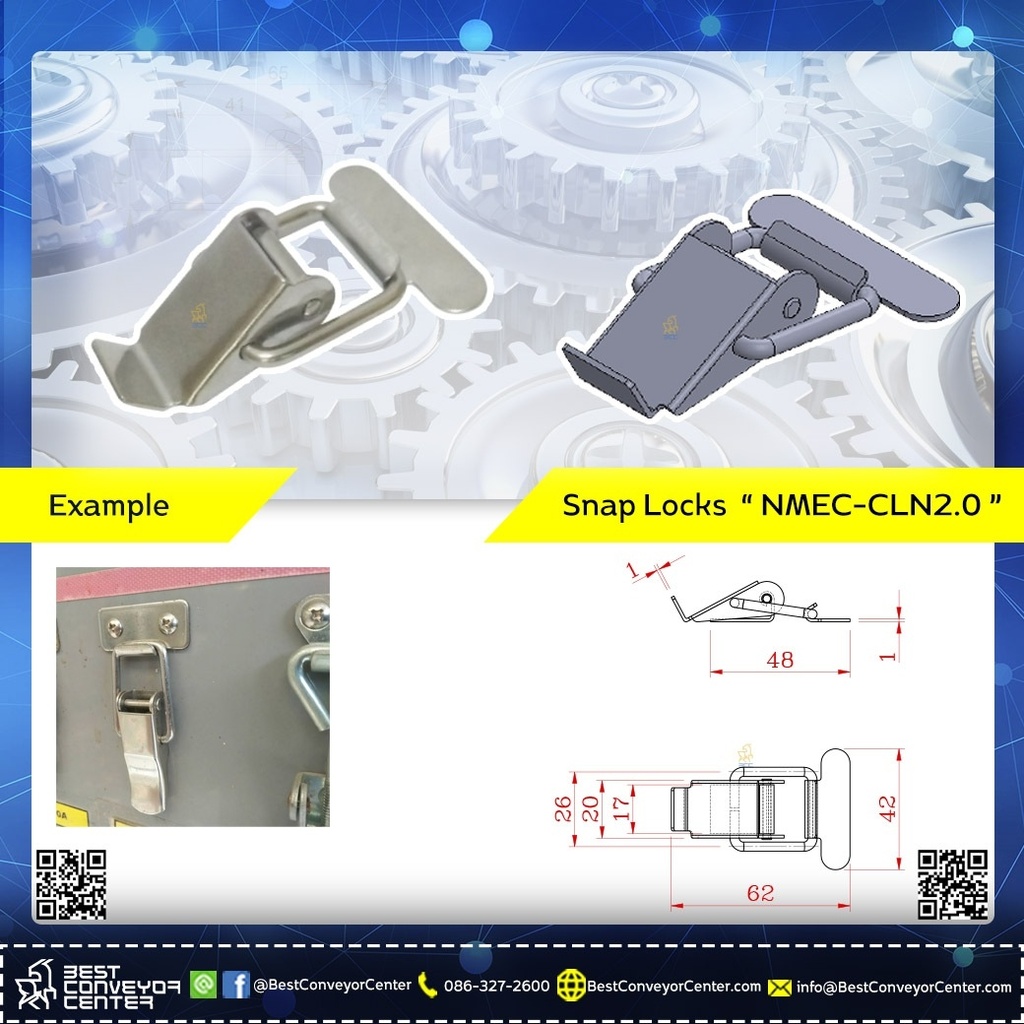 NMEC-CLN2.0-S ; Snap Locks แบบธรรมดา Model: NMEC-CLN ขนาด 2.0&quot; (Steel Zinc)