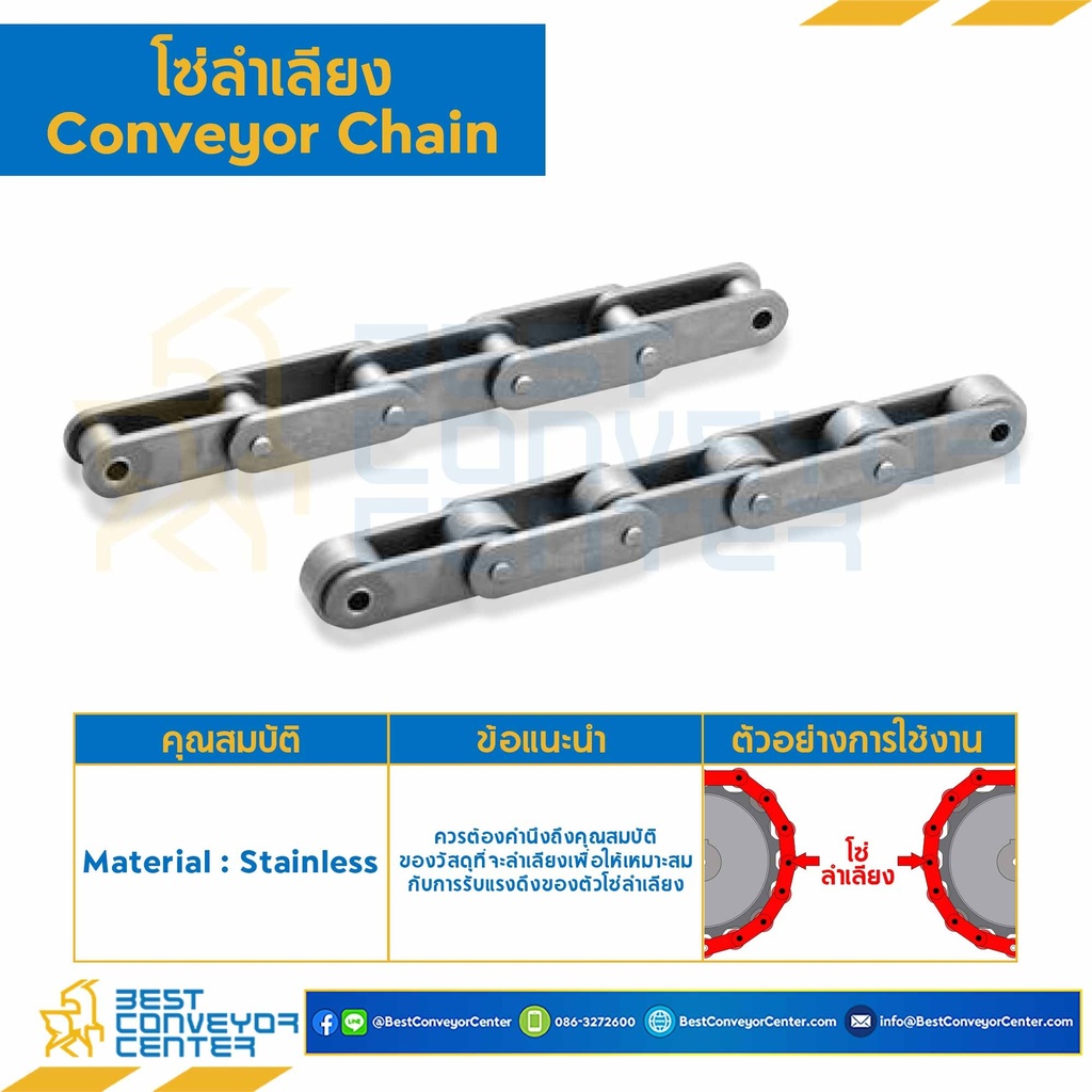 C2052-SS : โซ่ลำเลียงสแตนเลส Conveyor Chain No.2052 ลูกกลิ้งใหญ่