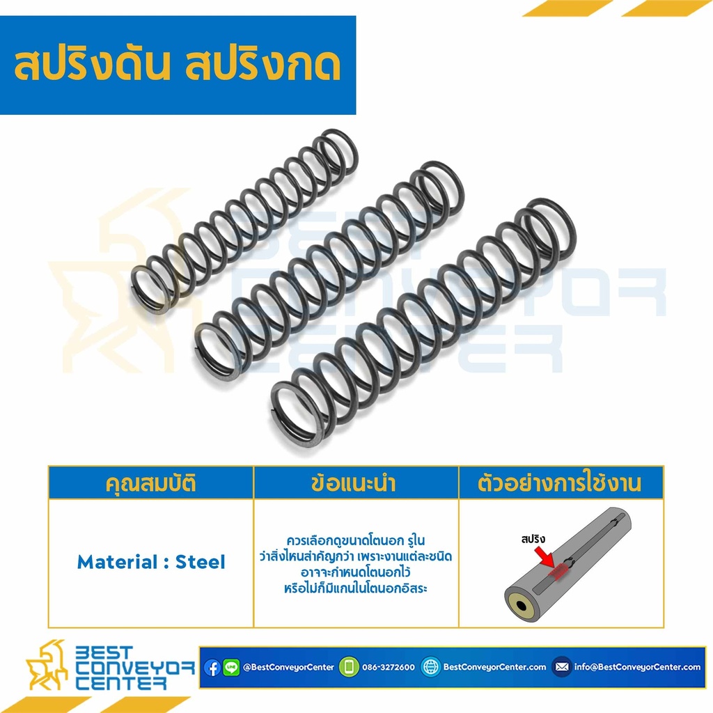 SWC1.5x12L45 : สปริงดันแบบท่อน 1.5 mm. วงใน 12 mm. ห่าง 5 mm. ยาว 45 mm. เจียร์เรียบ