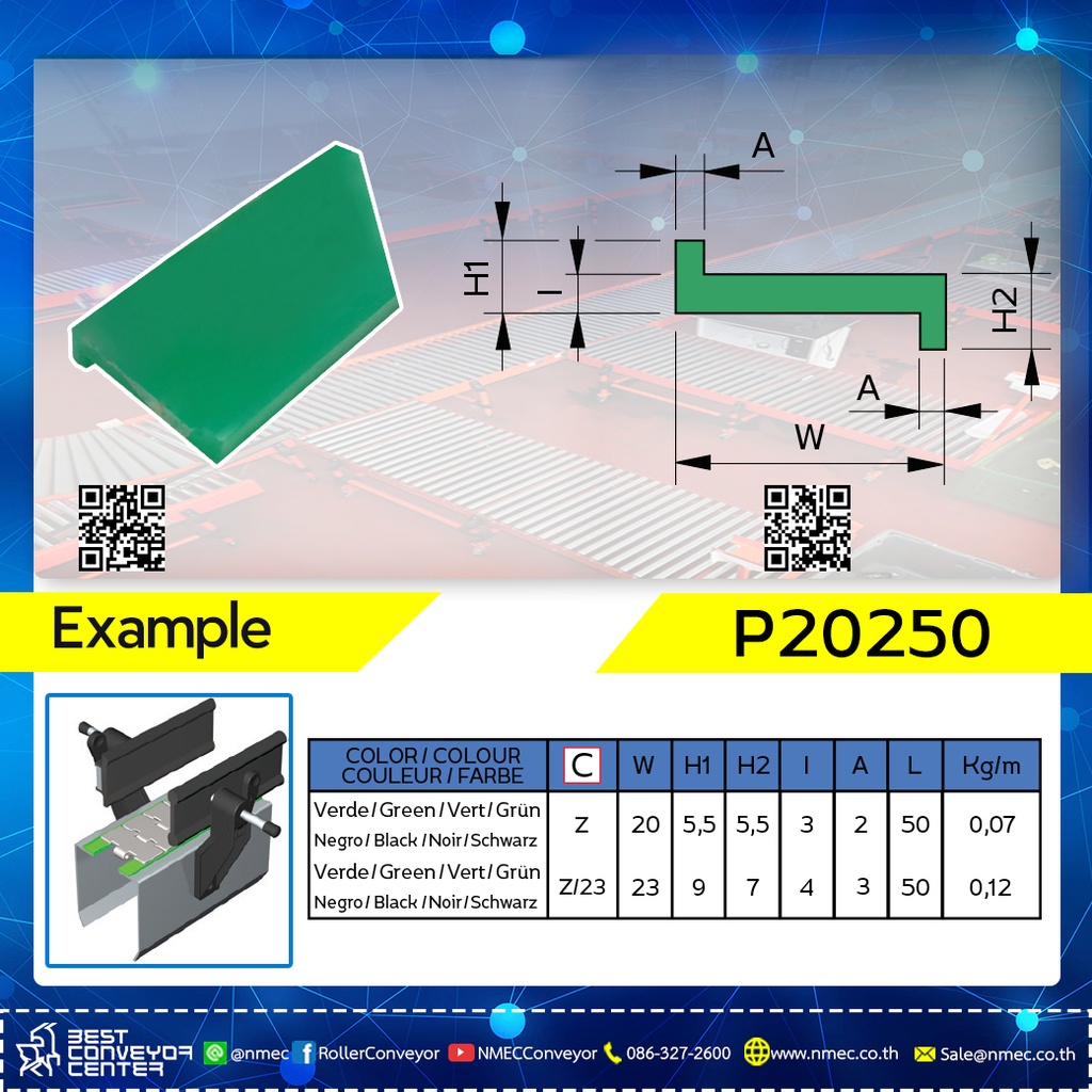 WLZ205.5G ; พลาสติกรองโซ่ Wearstrip รูปตัว Z ,วัสดุ : PE-1000, ขนาด : W20xH5.5 mm. ,Color : Green